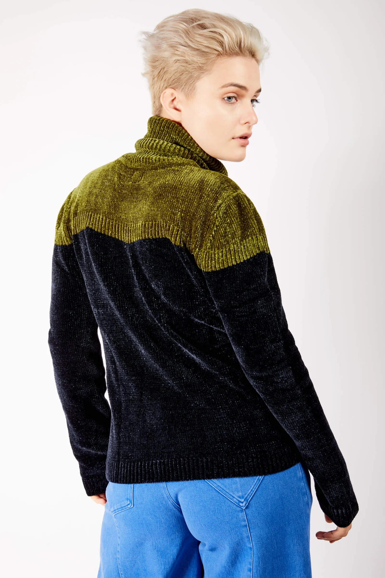 Adrian Unisex Black and Green Chenille Turtleneck Sweater