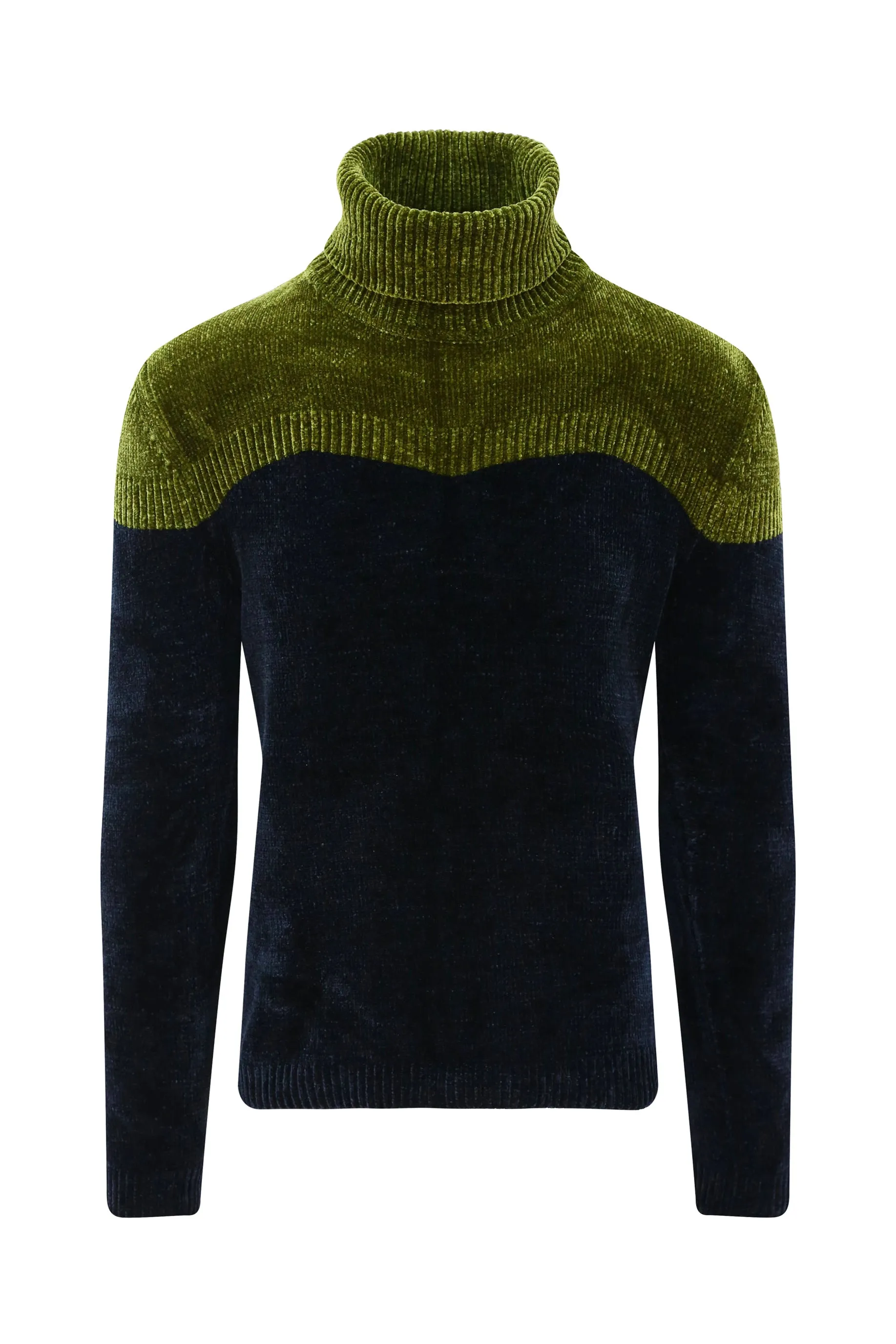 Adrian Unisex Black and Green Chenille Turtleneck Sweater
