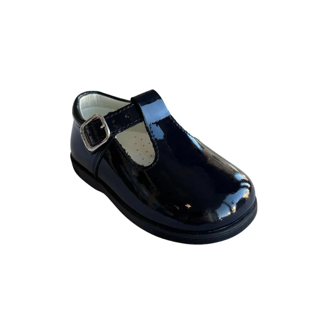 Andanines Navy Patent T Bar Shoes