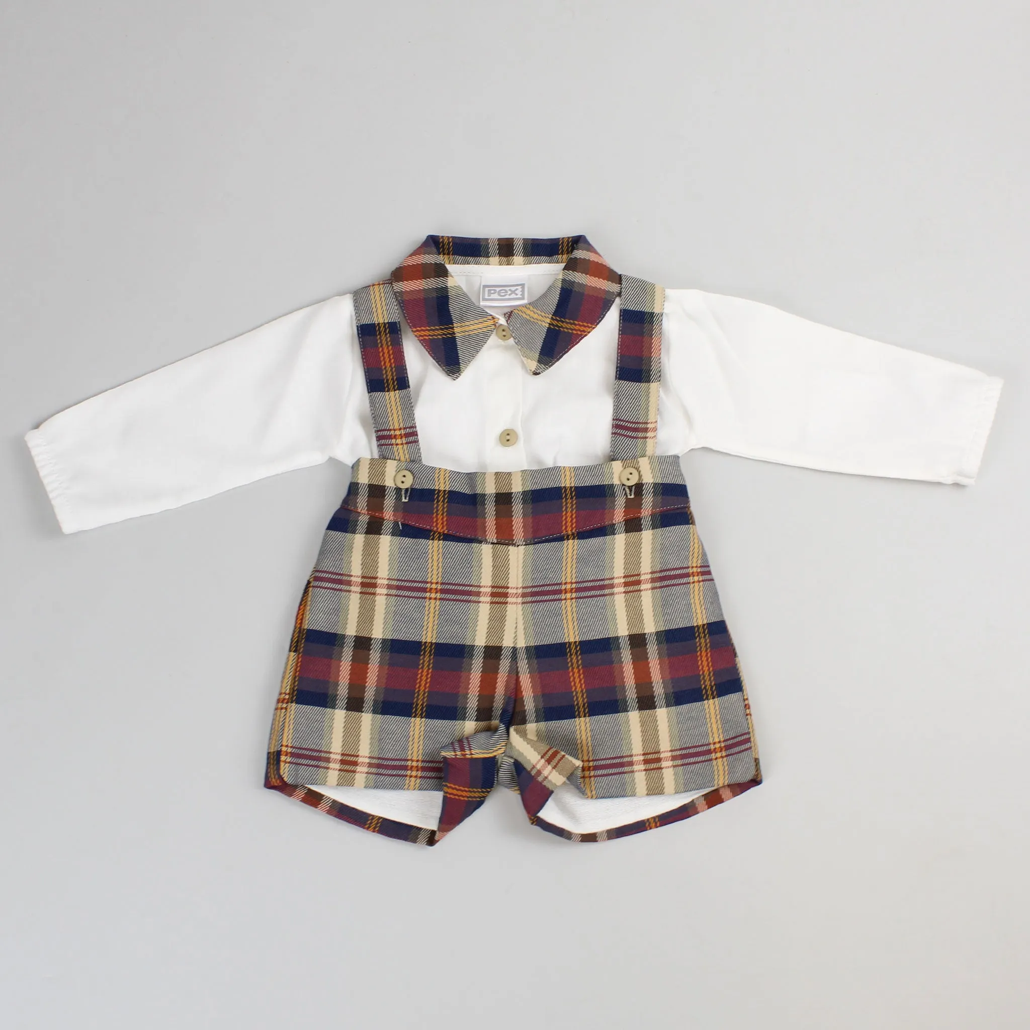 Baby Boys Tartan Two Piece Outfit - Shirt and Short Set - Pex Rafael