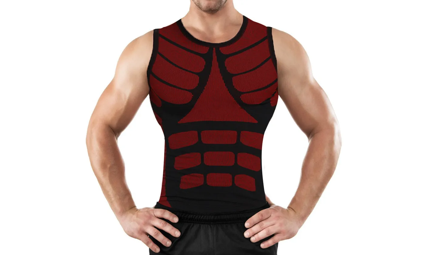 Block Print Men's Sleeveless Compression Shirts  Athletic Compression Tops Dry Workout Shirt With Targeted Compression