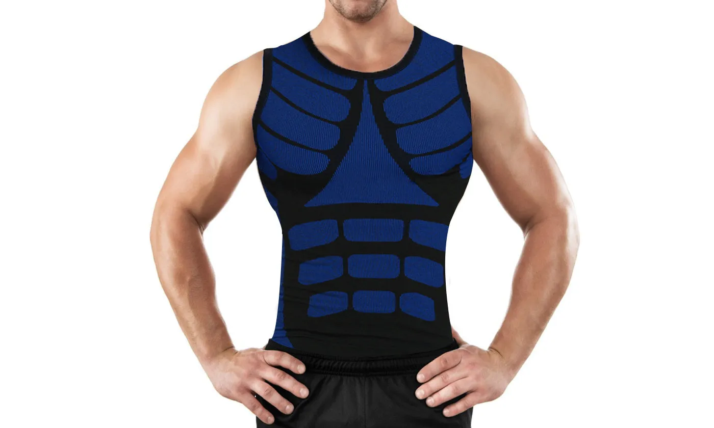 Block Print Men's Sleeveless Compression Shirts  Athletic Compression Tops Dry Workout Shirt With Targeted Compression