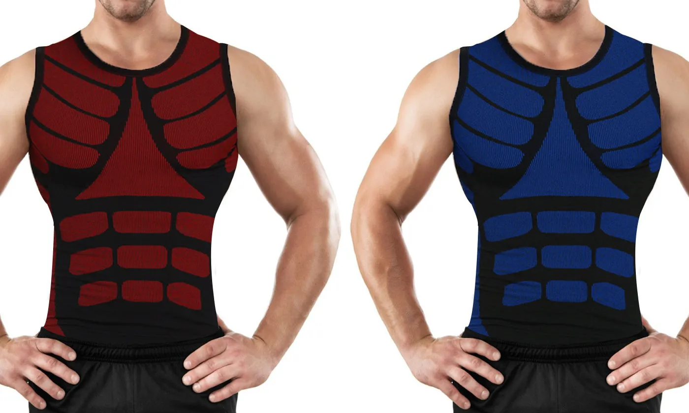 Block Print Men's Sleeveless Compression Shirts  Athletic Compression Tops Dry Workout Shirt With Targeted Compression