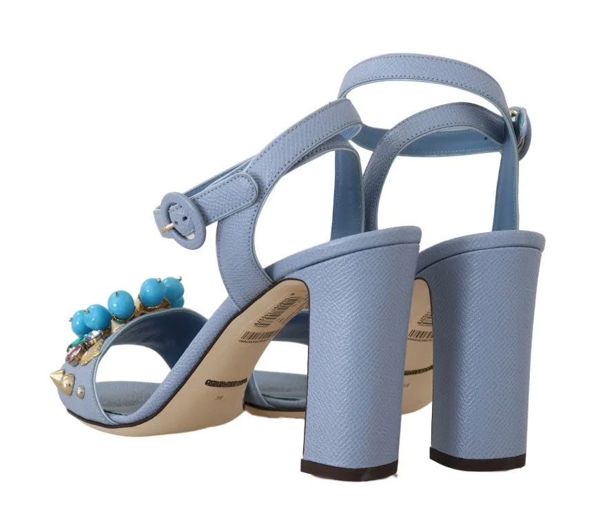 Blue Leather Crystal Pearl Sandal