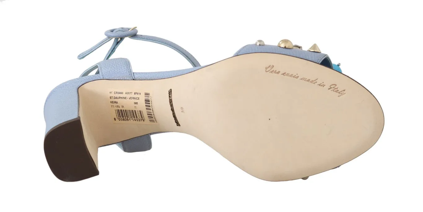 Blue Leather Crystal Pearl Sandal