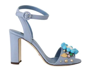 Blue Leather Crystal Pearl Sandal