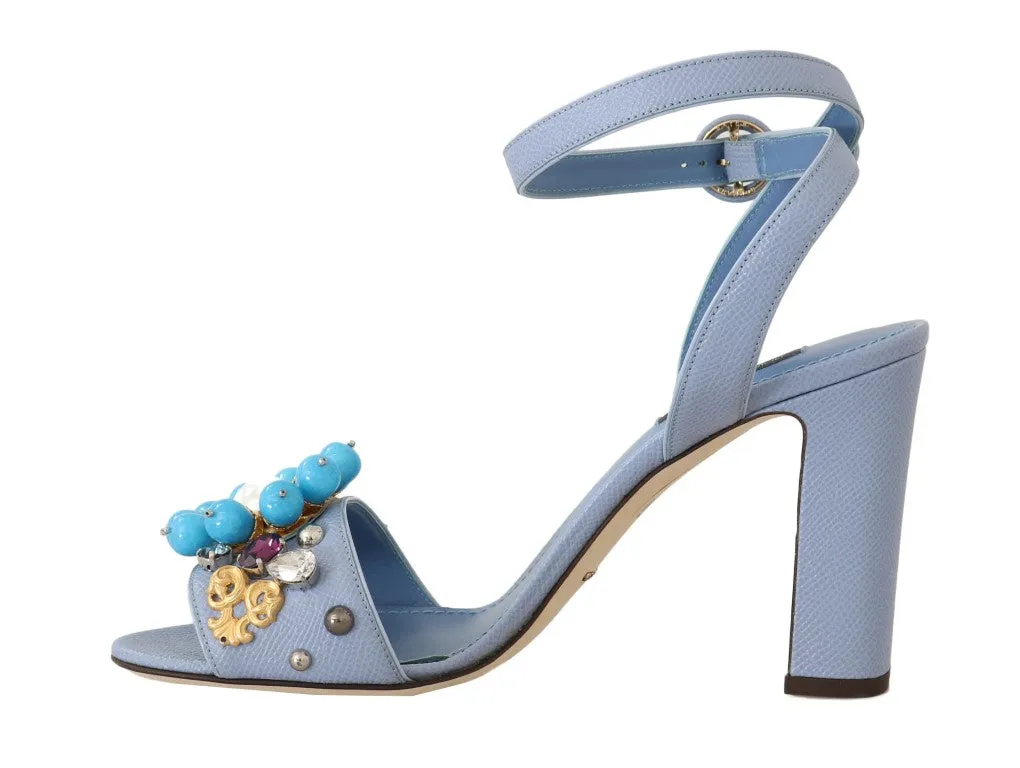 Blue Leather Crystal Pearl Sandal