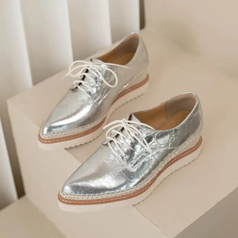 British Style  High Platform Lace-Up Women's Pumps