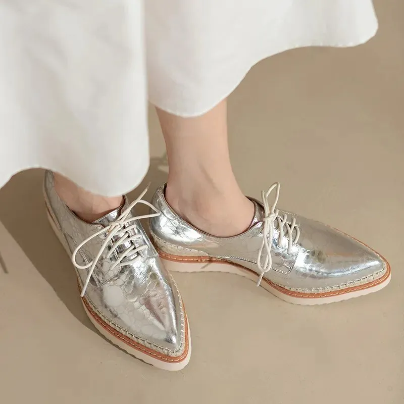 British Style  High Platform Lace-Up Women's Pumps