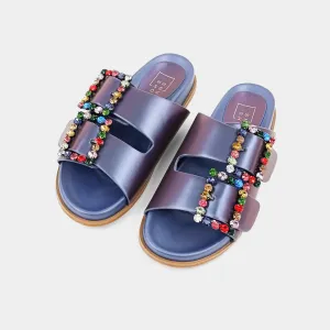 Brittany Metallic Aqua (Blue) Slip On Sandal by ShuShop