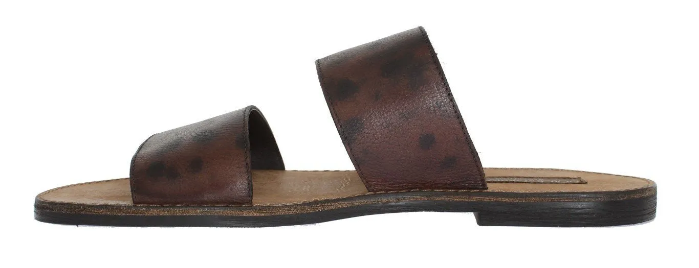 Brown Leather Pattern Sandals Shoes