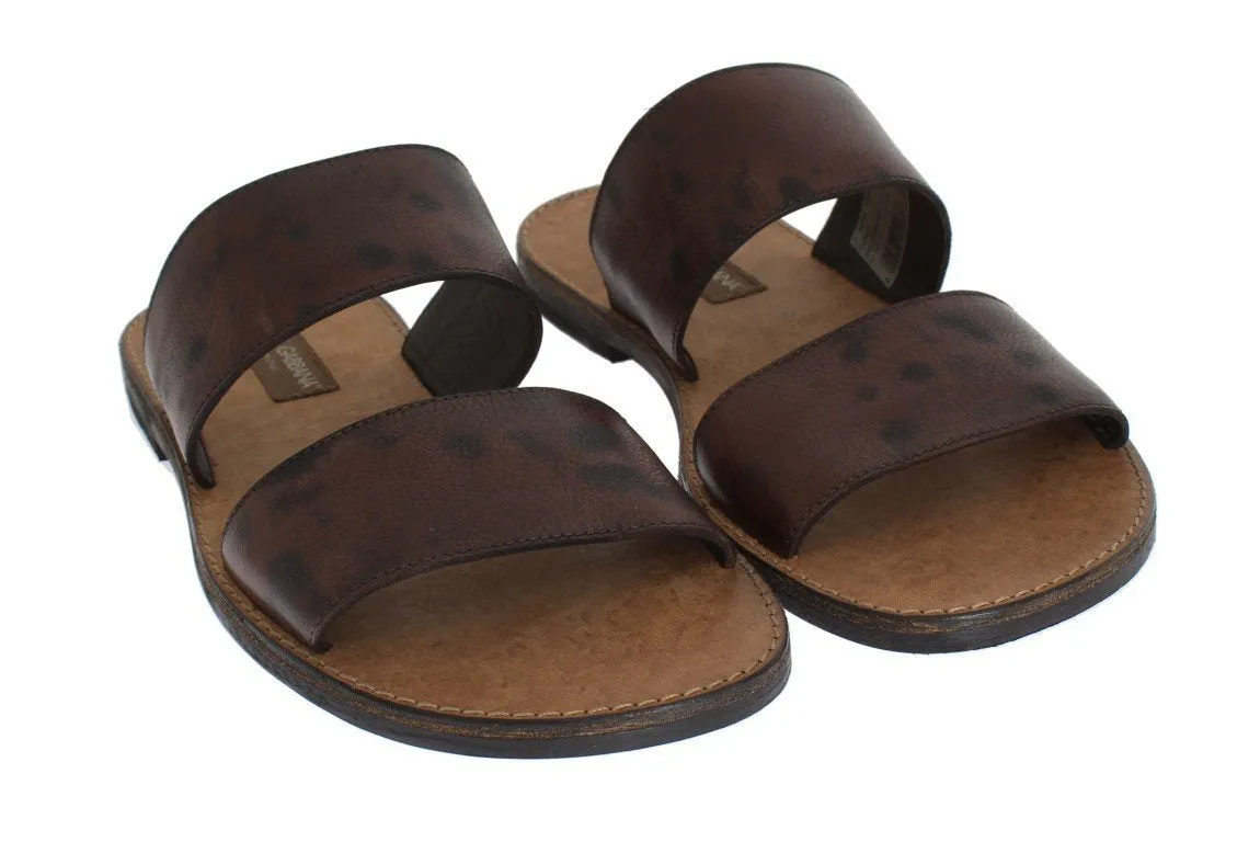 Brown Leather Pattern Sandals Shoes