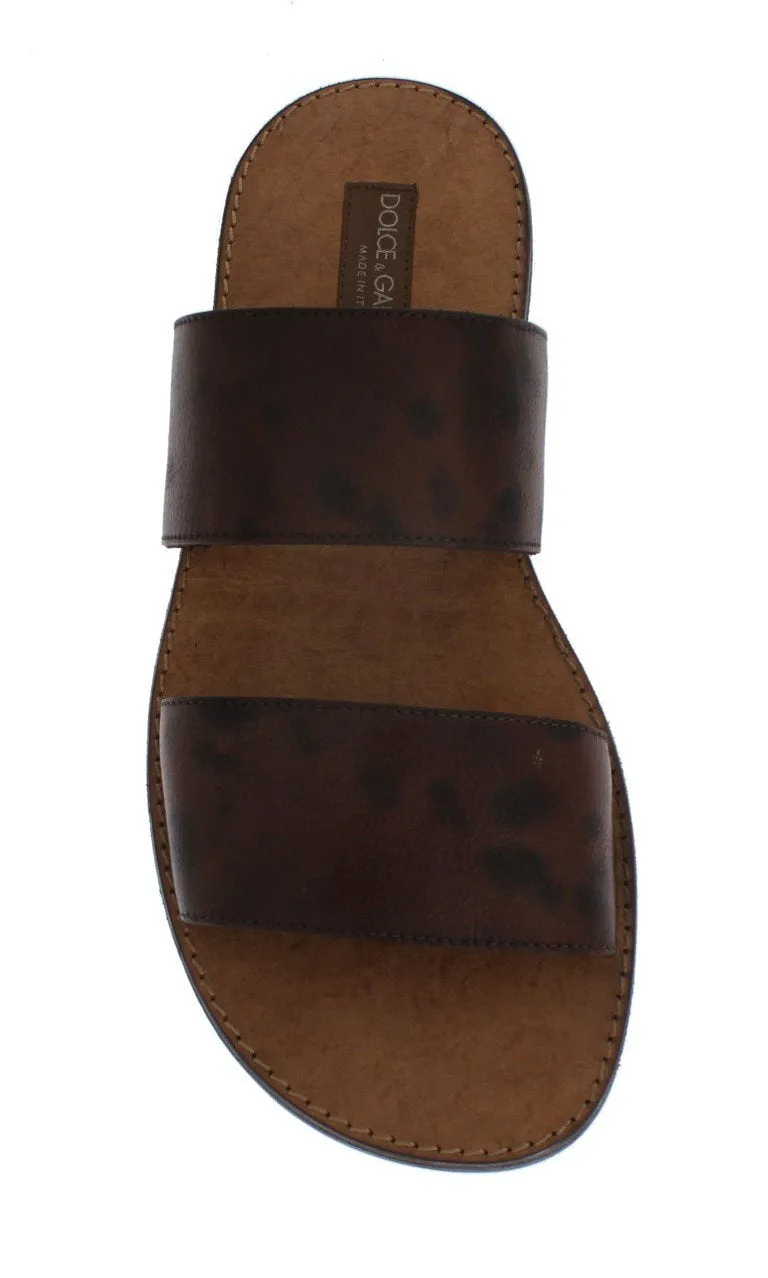 Brown Leather Pattern Sandals Shoes