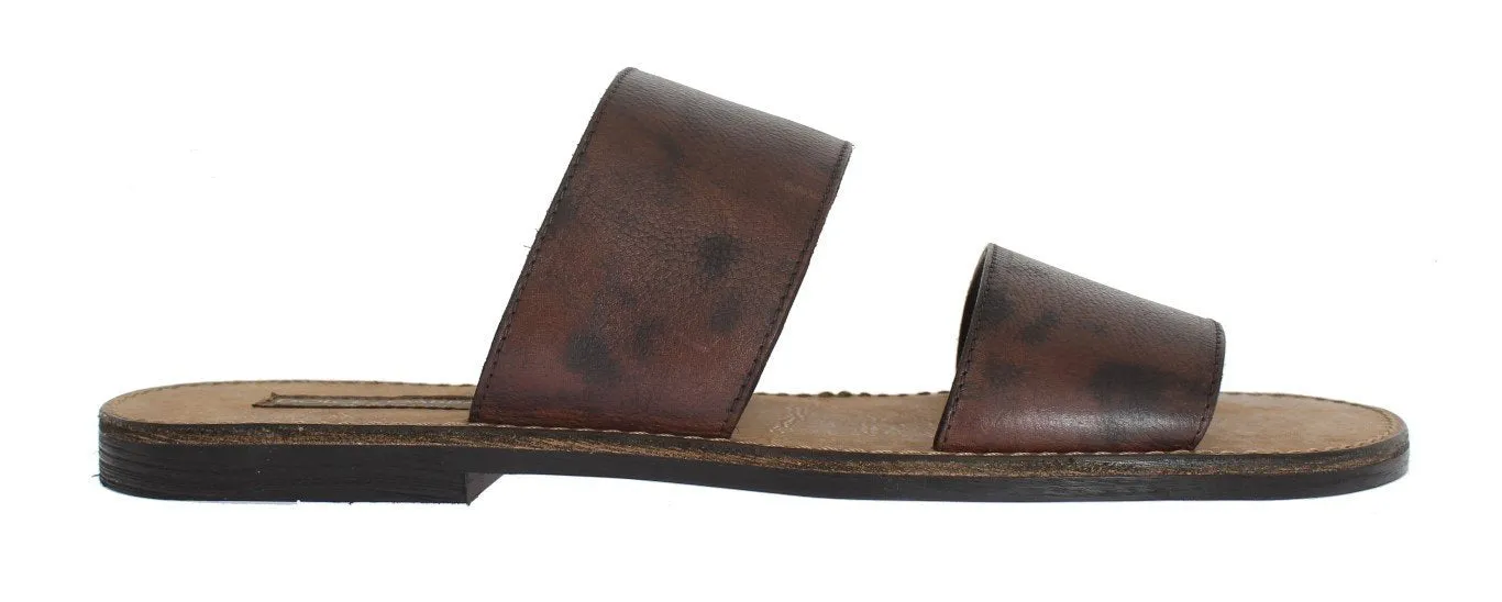 Brown Leather Pattern Sandals Shoes