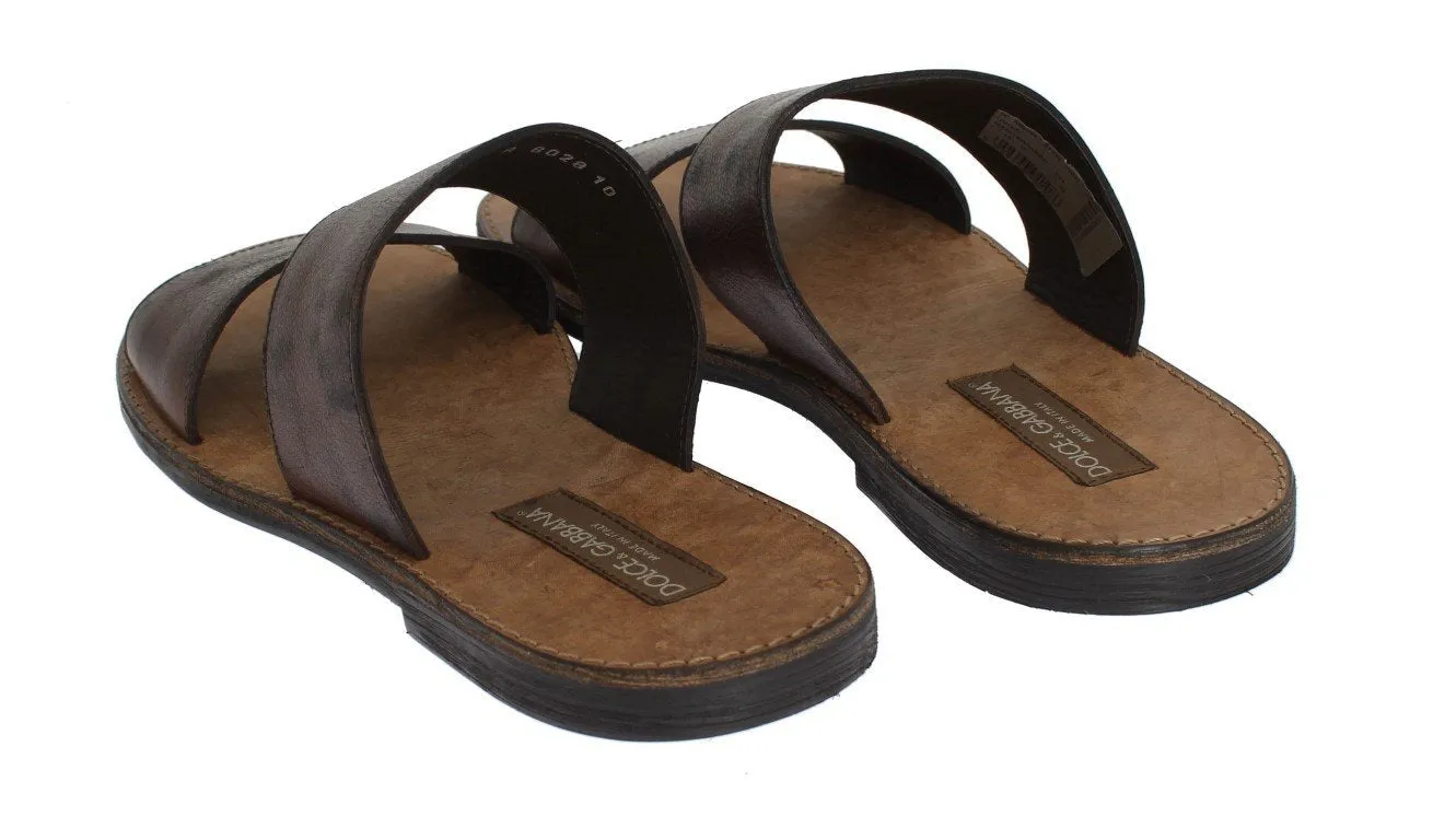 Brown Leather Pattern Sandals Shoes