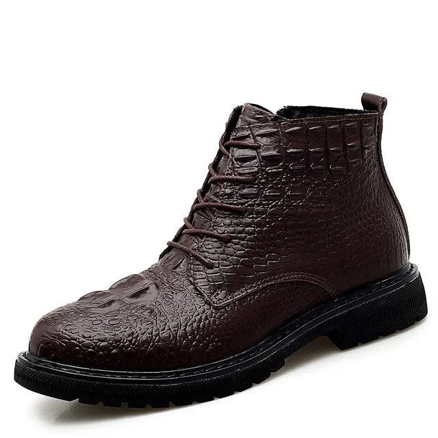 Business Men Boots Elite Men's Shoes Crocodile Texture Fur