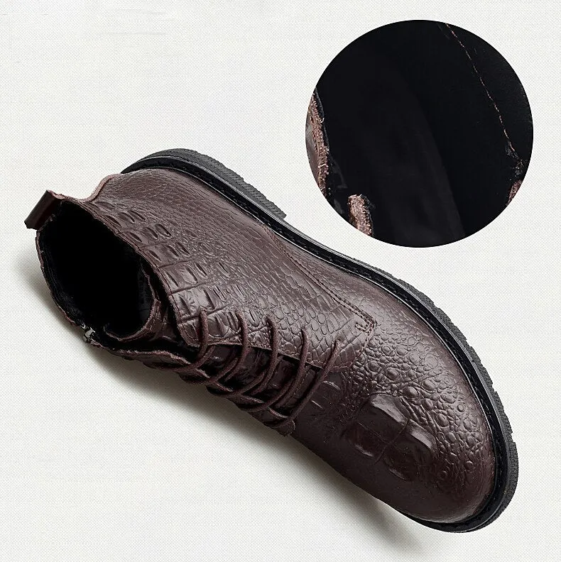 Business Men Boots Elite Men's Shoes Crocodile Texture Fur