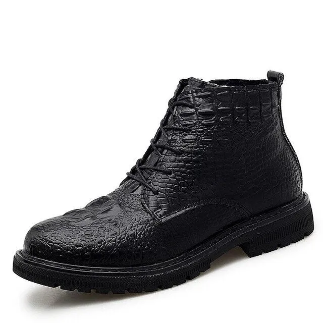 Business Men Boots Elite Men's Shoes Crocodile Texture Fur
