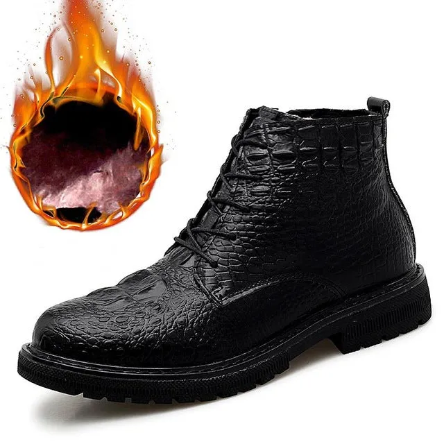 Business Men Boots Elite Men's Shoes Crocodile Texture Fur