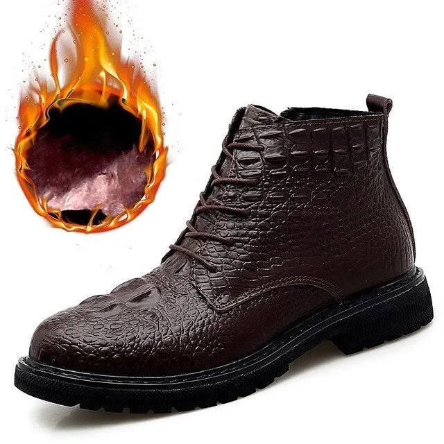 Business Men Boots Elite Men's Shoes Crocodile Texture Fur