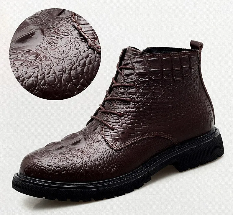 Business Men Boots Elite Men's Shoes Crocodile Texture Fur