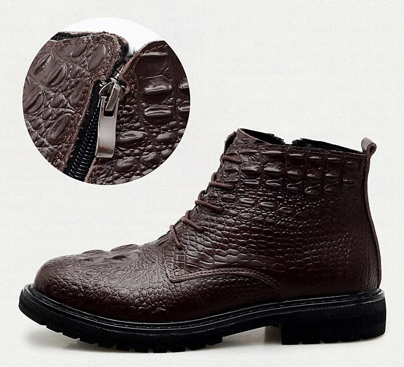 Business Men Boots Elite Men's Shoes Crocodile Texture Fur