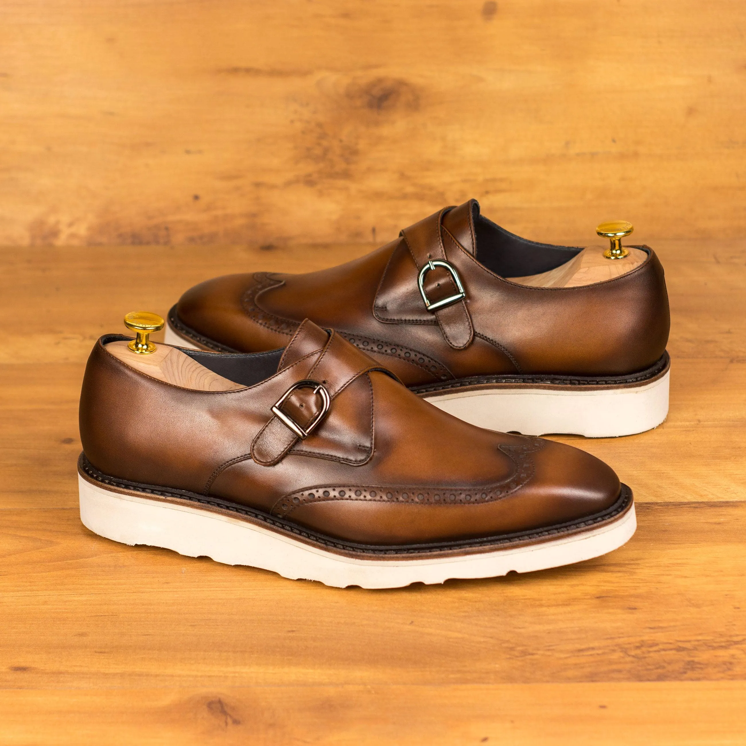 Casual Burnished Brown Single Monk Shoes