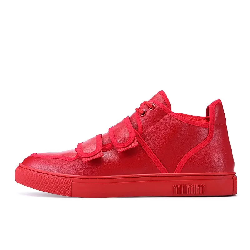 Casual Shoes For Men Hook&Loop Utility Men Leather Skateboarding Shoes Low Comfortable Sneakers Men Red