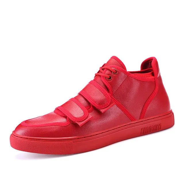 Casual Shoes For Men Hook&Loop Utility Men Leather Skateboarding Shoes Low Comfortable Sneakers Men Red