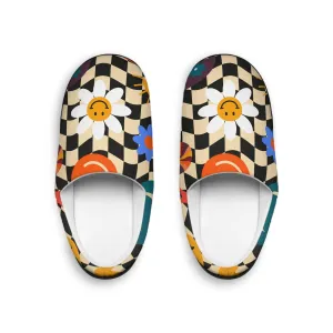 Checker Flower and Emoji Women's Indoor Slippers
