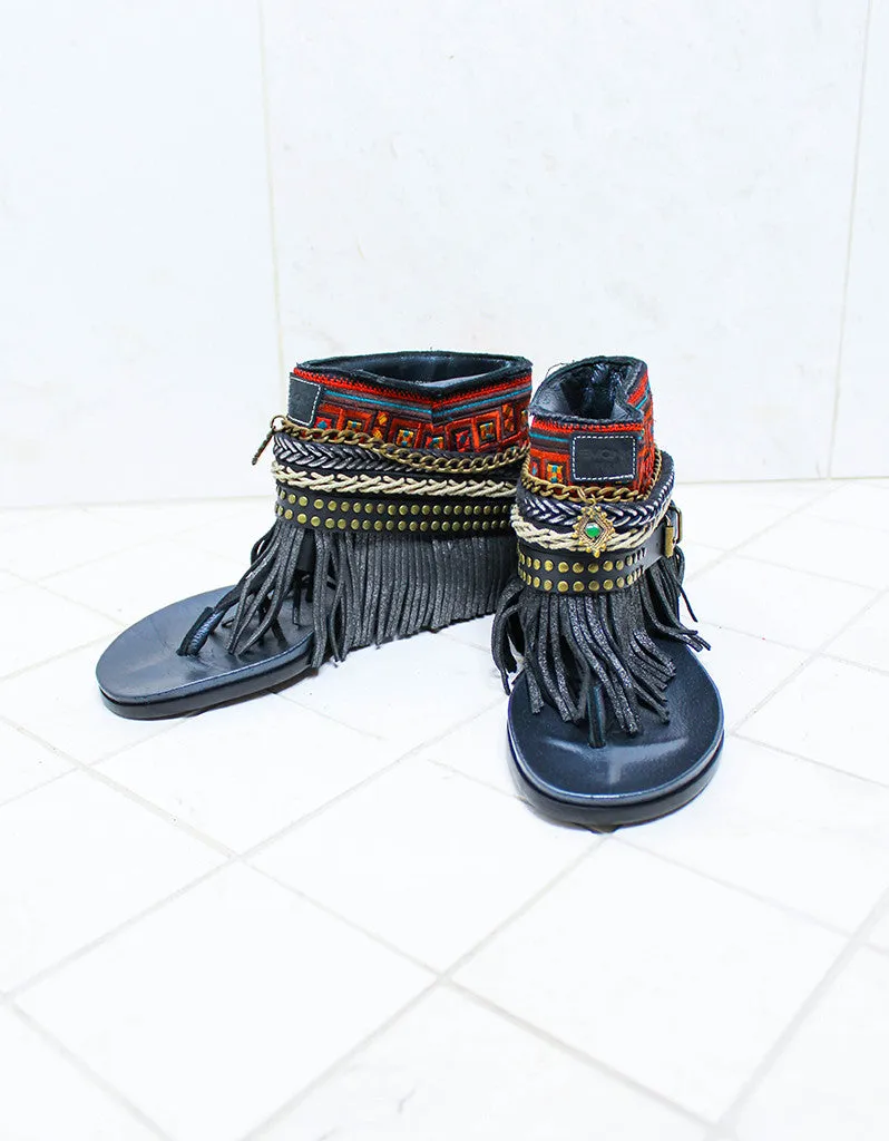Custom Made Boho Sandals in Black | SIZE 38