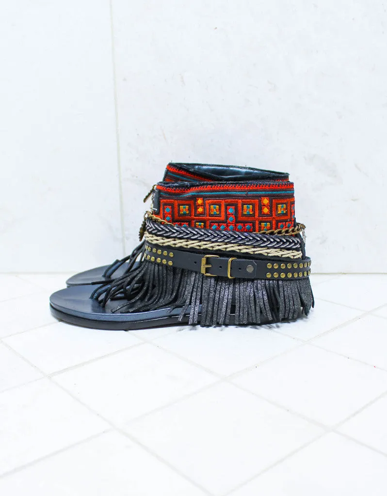 Custom Made Boho Sandals in Black | SIZE 38