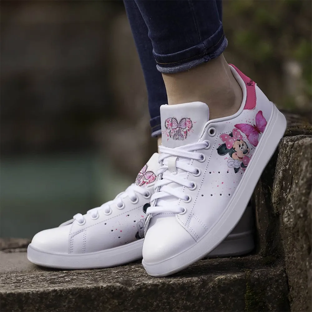 Custom Name Minnie Mouse Butterfly Pattern Casual Shoes