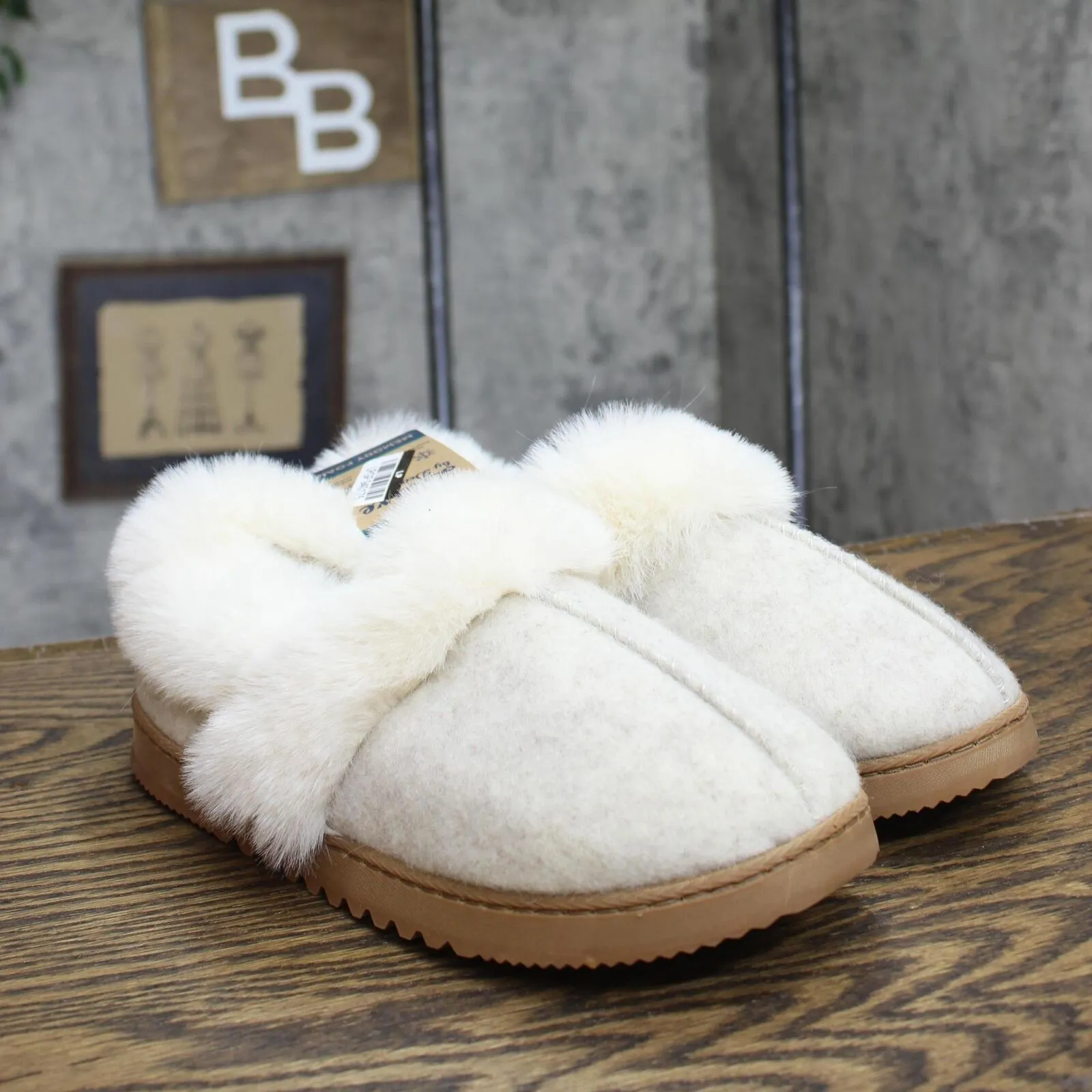 Dluxe By Dearfoams Womens June Felted Closed Back Slippers Oatmeal Gray M (7-8)