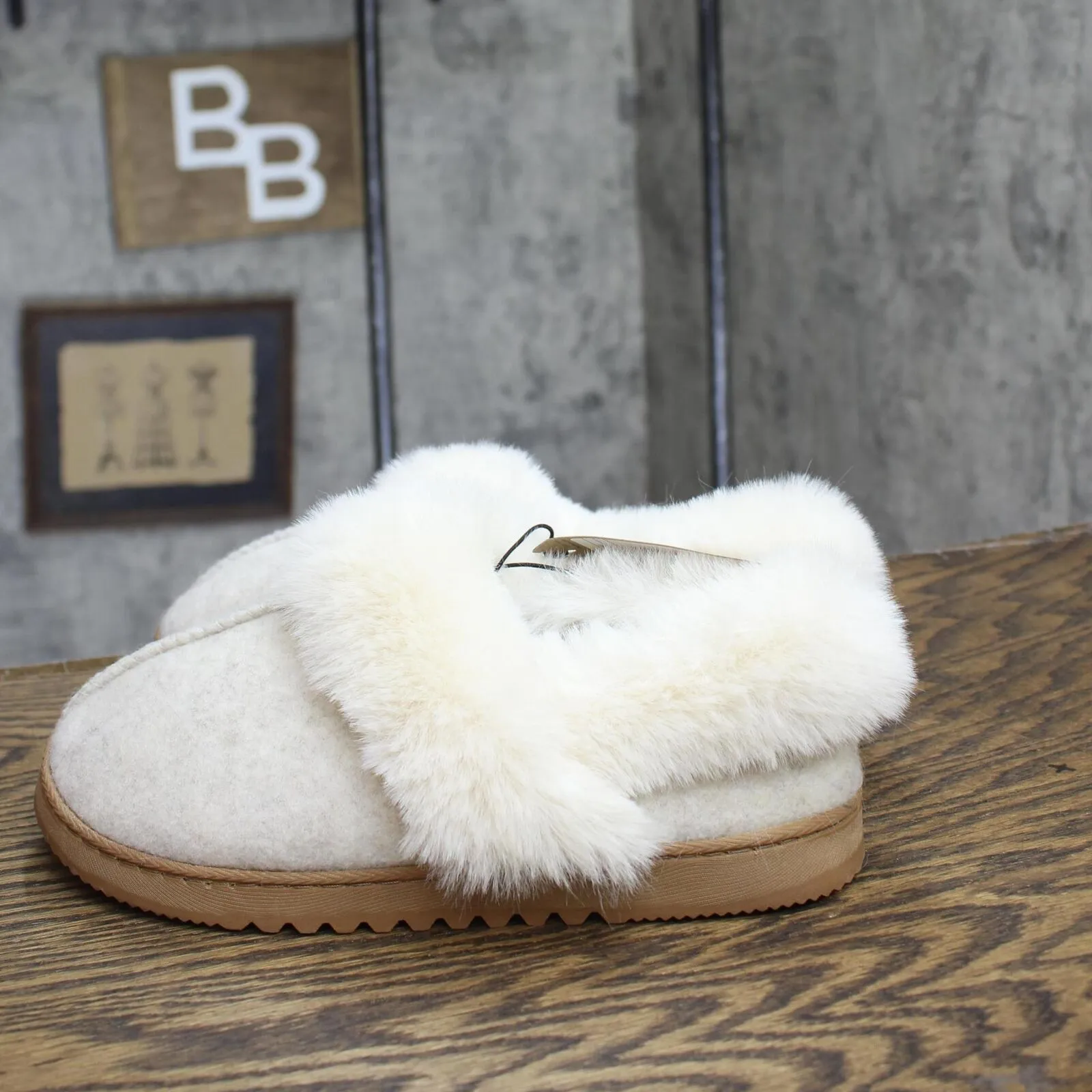 Dluxe By Dearfoams Womens June Felted Closed Back Slippers Oatmeal Gray M (7-8)
