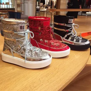 Fashion Rhinestones Lace Winter Snow Boots Women Sequins Warm Fur Boots Platform Wedge Shoes Woman Lace Up Bread Short Boots