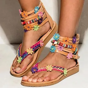 Flower Detail Multi-Strap Toe Post Sandals
