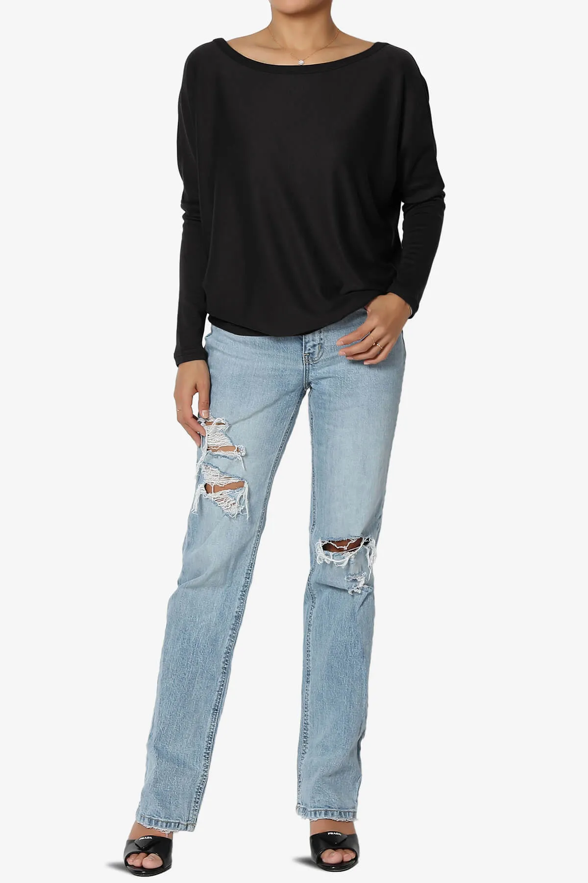 Givinn Boat Neck Dolman Long Sleeve Top