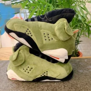 Green Plush Sneaker Slippers – Lightweight and Warm Design