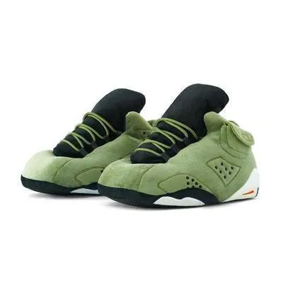 Green Plush Sneaker Slippers – Lightweight and Warm Design