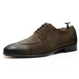 Handmade Brown Cow Suede Men's Derby Shoes