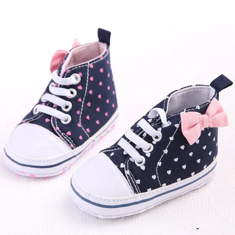 Heart Print Bow High Top Canvas Shoes for Baby Girls