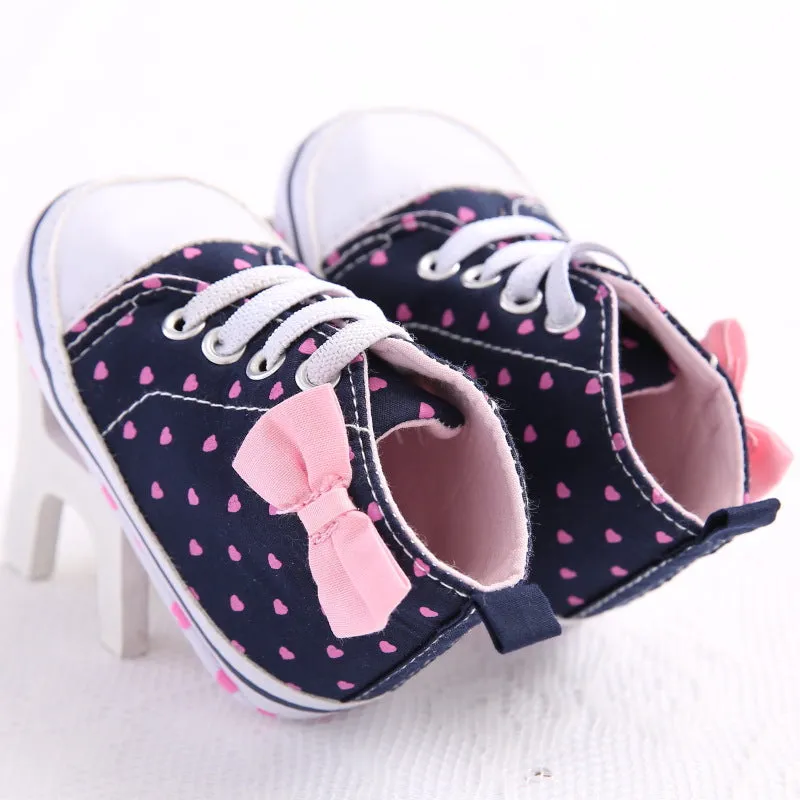 Heart Print Bow High Top Canvas Shoes for Baby Girls