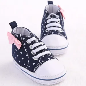 Heart Print Bow High Top Canvas Shoes for Baby Girls