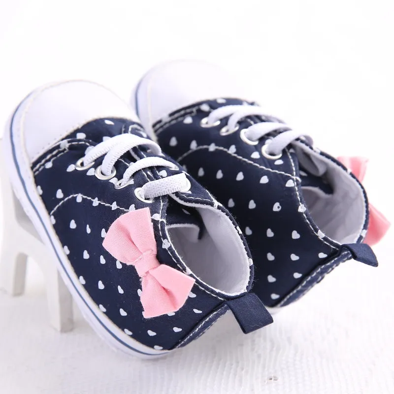 Heart Print Bow High Top Canvas Shoes for Baby Girls