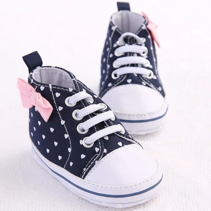 Heart Print Bow High Top Canvas Shoes for Baby Girls