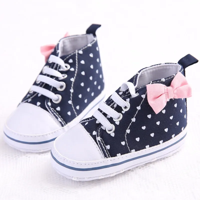 Heart Print Bow High Top Canvas Shoes for Baby Girls