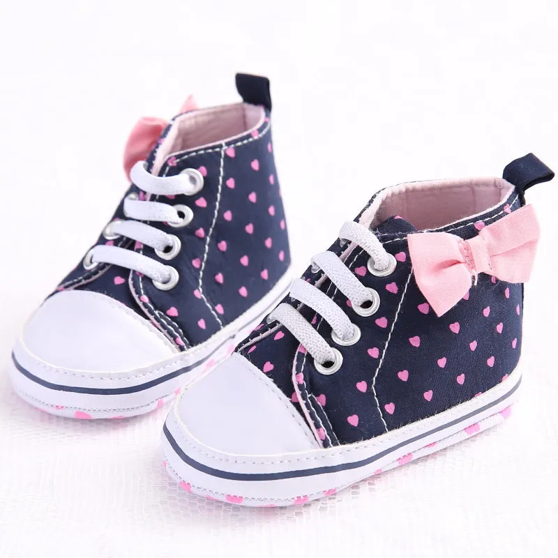 Heart Print Bow High Top Canvas Shoes for Baby Girls