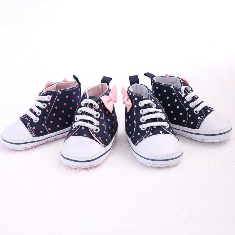 Heart Print Bow High Top Canvas Shoes for Baby Girls