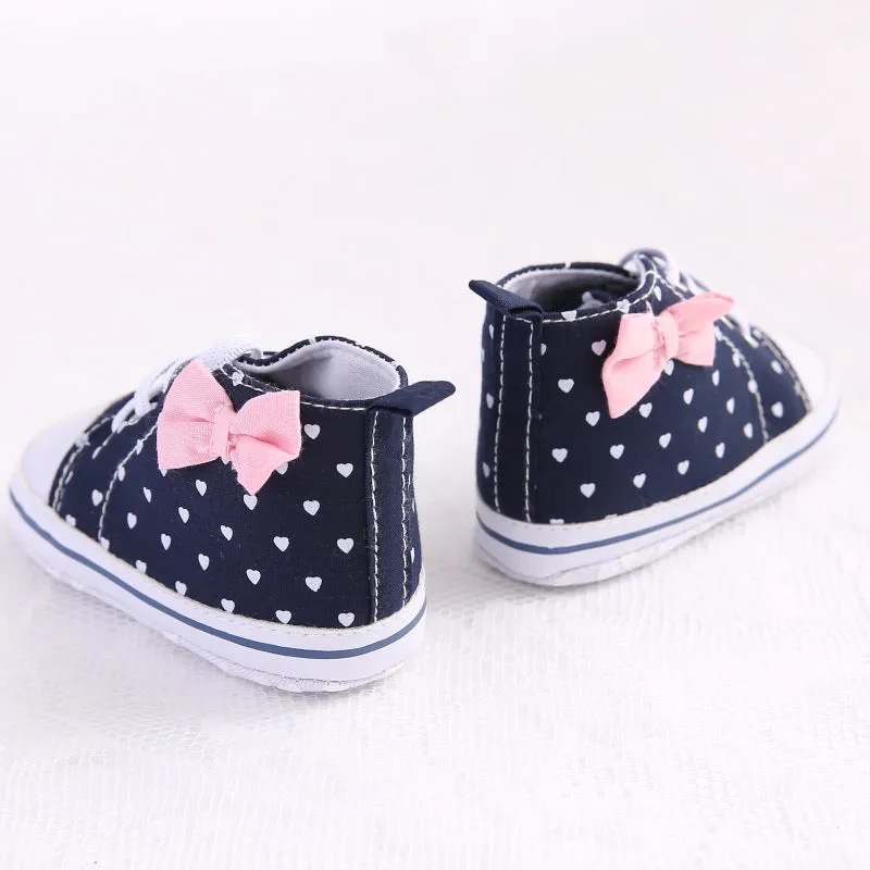 Heart Print Bow High Top Canvas Shoes for Baby Girls